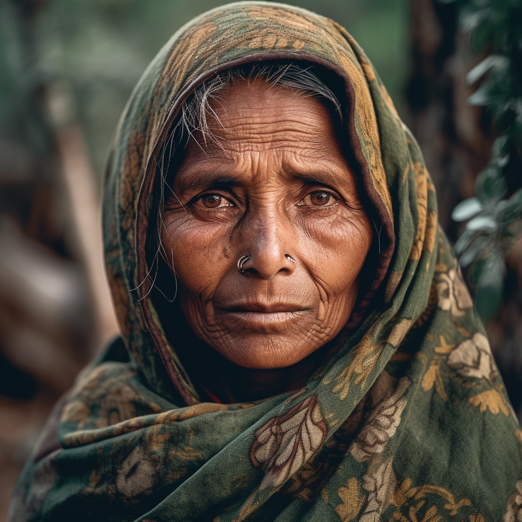 dblumx_portrait_of_an_indian_village_woman_in_forest_in_Himacha_780c3a1e-cdc6-4854-b884-576c57166d35